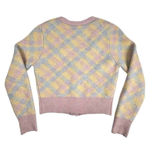 Zara Argyle Cardigan Women Small Pastel Jewel Buttons Preppy Soft Girl Academia - Picture 3 of 13
